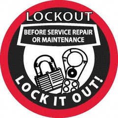 NMC - Lockout Before Service Repair or Maintenance - Lock It Out, Hard Hat Label - Black & Red on White, 0.045" Thick, For Accident Prevention - Industrial Tool & Supply