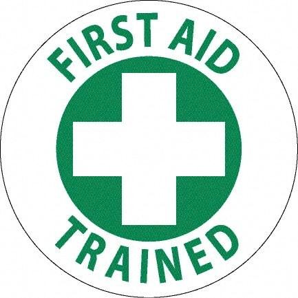 NMC - First Aid Trained, Hard Hat Label - Green on White, 0.045" Thick, For Accident Prevention - Industrial Tool & Supply