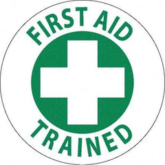 NMC - First Aid Trained, Hard Hat Label - Green on White, 0.045" Thick, For Accident Prevention - Industrial Tool & Supply