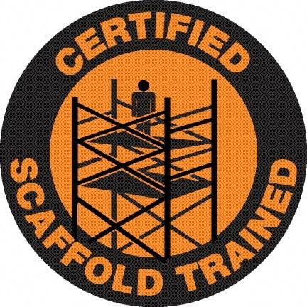 NMC - Certified Scaffold Trained, Hard Hat Label - Black on Orange, 0.045" Thick, For Certified Operator - Industrial Tool & Supply