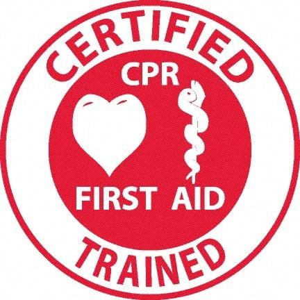NMC - Certified CPR First Aid Trained, Hard Hat Label - Red on White, 0.045" Thick, For Accident Prevention - Industrial Tool & Supply