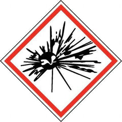 NMC - Hazardous Materials Label, Header: Explosive Warning - Legend: GHS - Graphic, English, Black & Red, 4" Long x 4" High, No Coating - Industrial Tool & Supply