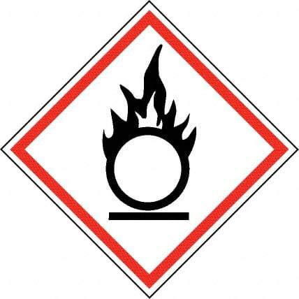 NMC - Hazardous Materials Label, Header: Oxidizer Warning - Legend: GHS - Graphic, English, Black & Red, 4" Long x 4" High, No Coating - Industrial Tool & Supply