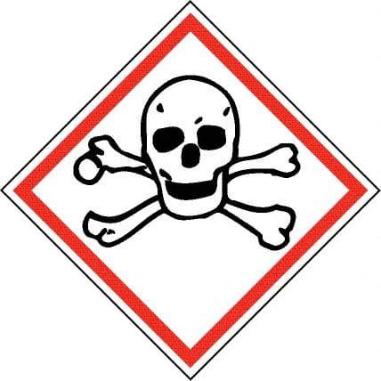 NMC - Hazardous Materials Label, Header: Toxic Warning - Legend: GHS - Graphic, English, Black & Red, 4" Long x 4" High, No Coating - Industrial Tool & Supply