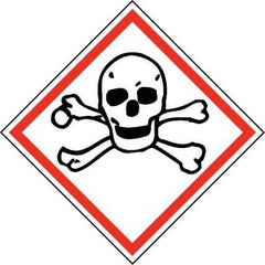 NMC - Hazardous Materials Label, Header: Toxic Warning - Legend: GHS - Graphic, English, Black & Red, 4" Long x 4" High, No Coating - Industrial Tool & Supply