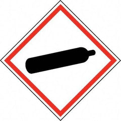 NMC - Hazardous Materials Label, Header: Compressed Gas Warning - Legend: GHS - Graphic, English, Black & Red, 4" Long x 4" High, No Coating - Industrial Tool & Supply