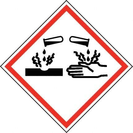 NMC - Hazardous Materials Label, Header: Corrosive Warning - Legend: GHS - Graphic, English, Black & Red, 4" Long x 4" High, No Coating - Industrial Tool & Supply