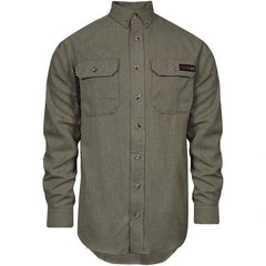 National Safety Apparel - Size XL Tall Khaki Flame Resistant/Retardant Long Sleeve Button Down Shirt - Exact Industrial Supply