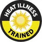 NMC - Heat Illness Trained, Hard Hat Label - Round, White & Yellow on Black, 0.004" Thick, Indoor or Outdoor, Adhesive Backed, For Accident Prevention - Industrial Tool & Supply