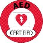 NMC - AED Certified, Hard Hat Label - Round, Black & Red on White, 0.004" Thick, Indoor or Outdoor, Adhesive Backed, For Certified Operator - Industrial Tool & Supply