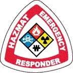 NMC - Haz Mat Trained, Hard Hat Label - Diamond, Blue, Red, Yellow & Black on White, 0.004" Thick, Indoor or Outdoor, Adhesive Backed, For Accident Prevention - Industrial Tool & Supply