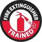 NMC - Fire Extinguisher Trained, Hard Hat Label - Diamond, Black & Red on White, 0.004" Thick, Indoor or Outdoor, Adhesive Backed, For Accident Prevention - Industrial Tool & Supply