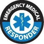 NMC - Emergency Medical Responder, Hard Hat Label - Round, Black & Blue on White, 0.004" Thick, Indoor or Outdoor, Adhesive Backed, For Accident Prevention - Industrial Tool & Supply