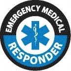 NMC - Emergency Medical Responder, Hard Hat Label - Round, Black & Blue on White, 0.004" Thick, Indoor or Outdoor, Adhesive Backed, For Accident Prevention - Industrial Tool & Supply