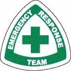 NMC - Emergency Response Team, Hard Hat Label - Round, Green on White, 0.004" Thick, Indoor or Outdoor, Adhesive Backed, For Accident Prevention - Industrial Tool & Supply