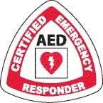 NMC - Certified Emergency Responder, Hard Hat Label - Round, Black & Red on White, 0.004" Thick, Indoor or Outdoor, Adhesive Backed, For Accident Prevention - Industrial Tool & Supply