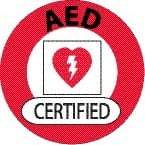 NMC - AED Certified, Hard Hat Label - Round, Black & Red on White, 0.004" Thick, Indoor or Outdoor, Adhesive Backed, For Certified Operator - Industrial Tool & Supply