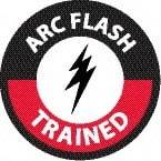 NMC - Arc Flash Trained, Hard Hat Label - Round, White & Red on Black, 0.004" Thick, Indoor or Outdoor, Adhesive Backed, For Accident Prevention - Industrial Tool & Supply