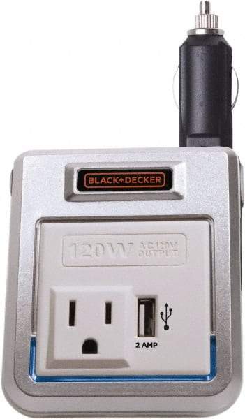 DeWALT - 12 VDC Input, 120 VAC Output, 120 Peak Wattage, Power Inverter - 120 Watt Continuous Output Power - Industrial Tool & Supply