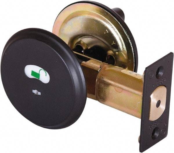 Stanley - 1-3/8 to 2" Door Thickness, Satin Chrome Finish, Occupancy Indicator Deadbolt - Nonhanded Handling, Push in Lever Override, Keyless Cylinder - Industrial Tool & Supply