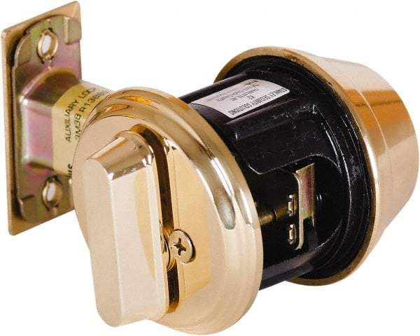 Stanley - 1-3/8 to 2" Door Thickness, Bright Brass Finish, Single Cylinder Deadbolt - Nonhanded Handling, Key Override, Single Cylinder - Industrial Tool & Supply