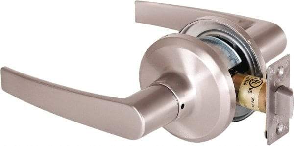 Stanley - Grade 2 Passage Lever Lockset - 2-3/8 & 2-3/4" Back Set, Keyless Cylinder, Brass Alloy, Satin Nickel Finish - Industrial Tool & Supply