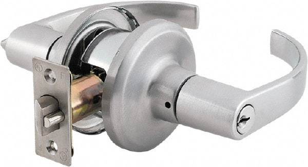 Stanley - Grade 2 Classroom Lever Lockset - 2-3/8 & 2-3/4" Back Set, Brass Alloy, Satin Chrome Finish - Industrial Tool & Supply
