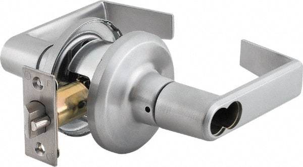 Stanley - Grade 2 Office Lever Lockset - 2-3/8 & 2-3/4" Back Set, Brass Alloy, Satin Chrome Finish - Industrial Tool & Supply