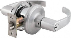 Stanley - Grade 2 Office Lever Lockset - 2-3/8 & 2-3/4" Back Set, Brass Alloy, Satin Chrome Finish - Industrial Tool & Supply