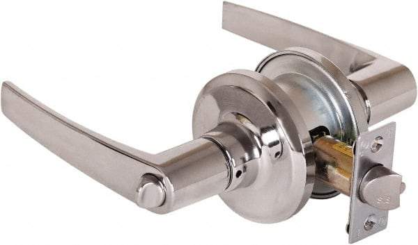 Stanley - Grade 2 Office Lever Lockset - 2-3/8 & 2-3/4" Back Set, Brass Alloy, Satin Chrome Finish - Industrial Tool & Supply