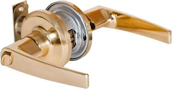 Stanley - Grade 2 Office Lever Lockset - 2-3/8 & 2-3/4" Back Set, Brass Alloy, Bright Brass Finish - Industrial Tool & Supply
