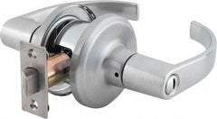 Stanley - Grade 2 Privacy Lever Lockset - 2-3/8 & 2-3/4" Back Set, Keyless Cylinder, Brass Alloy, Satin Chrome Finish - Industrial Tool & Supply