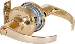 Stanley - Grade 2 Privacy Lever Lockset - 2-3/8 & 2-3/4" Back Set, Keyless Cylinder, Brass Alloy, Bright Brass Finish - Industrial Tool & Supply