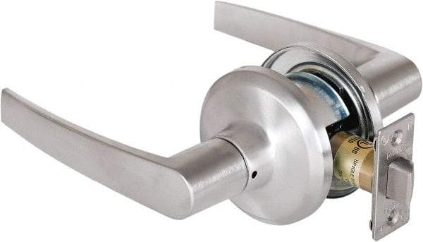 Stanley - Grade 2 Passage Lever Lockset - 2-3/8 & 2-3/4" Back Set, Keyless Cylinder, Brass Alloy, Satin Chrome Finish - Industrial Tool & Supply