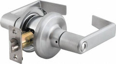Stanley - Grade 2 Privacy Lever Lockset - 2-3/8 & 2-3/4" Back Set, Keyless Cylinder, Brass Alloy, Satin Chrome Finish - Industrial Tool & Supply