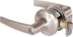 Stanley - Grade 2 Privacy Lever Lockset - 2-3/8 & 2-3/4" Back Set, Keyless Cylinder, Brass Alloy, Satin Nickel Finish - Industrial Tool & Supply