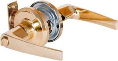 Stanley - Grade 2 Privacy Lever Lockset - 2-3/8 & 2-3/4" Back Set, Keyless Cylinder, Brass Alloy, Bright Brass Finish - Industrial Tool & Supply
