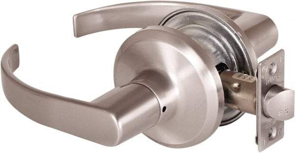 Stanley - Grade 2 Passage Lever Lockset - 2-3/8 & 2-3/4" Back Set, Keyless Cylinder, Brass Alloy, Satin Nickel Finish - Industrial Tool & Supply