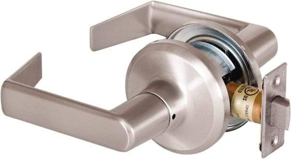 Stanley - Grade 2 Passage Lever Lockset - 2-3/8 & 2-3/4" Back Set, Keyless Cylinder, Brass Alloy, Satin Nickel Finish - Industrial Tool & Supply
