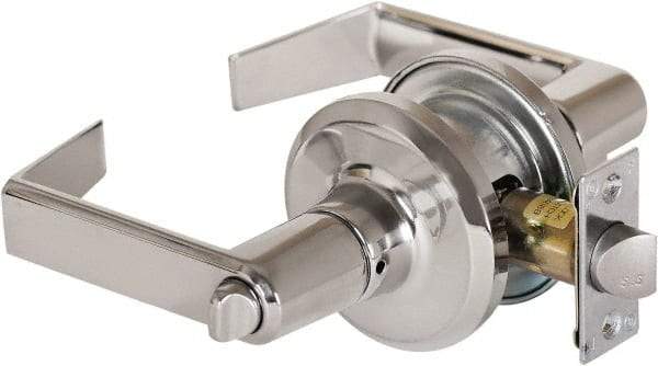 Stanley - Grade 2 Privacy Lever Lockset - 2-3/8 & 2-3/4" Back Set, Keyless Cylinder, Brass Alloy, Bright Chrome Finish - Industrial Tool & Supply