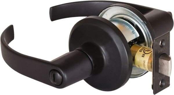 Stanley - Grade 2 Privacy Lever Lockset - 2-3/8 & 2-3/4" Back Set, Keyless Cylinder, Brass Alloy, Oil Rubbed Bronze Finish - Industrial Tool & Supply