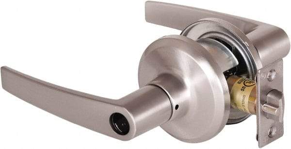 Stanley - Grade 2 Office Lever Lockset - 2-3/8 & 2-3/4" Back Set, Brass Alloy, Satin Nickel Finish - Industrial Tool & Supply