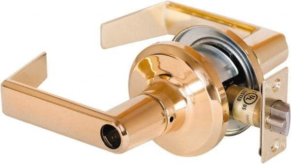 Stanley - Grade 2 Office Lever Lockset - 2-3/8 & 2-3/4" Back Set, Brass Alloy, Bright Brass Finish - Industrial Tool & Supply