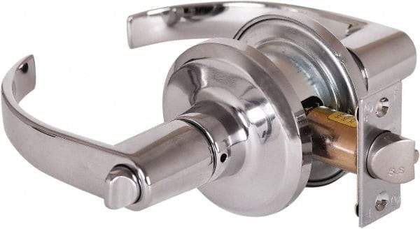 Stanley - Grade 2 Office Lever Lockset - 2-3/8 & 2-3/4" Back Set, Brass Alloy, Bright Chrome Finish - Industrial Tool & Supply