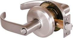 Stanley - Grade 2 Entrance Lever Lockset - 2-3/4" Back Set, Key In Lever Cylinder, Brass Alloy, Nickel Finish - Industrial Tool & Supply