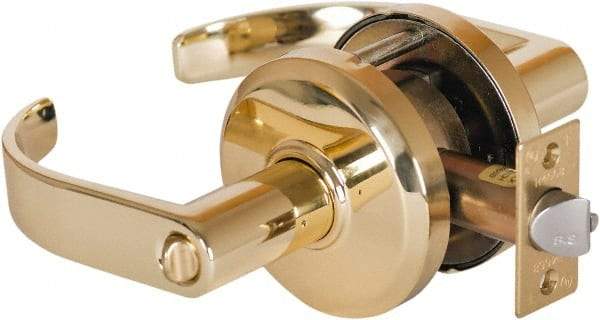 Stanley - Grade 2 Entrance Lever Lockset - 2-3/4" Back Set, Key In Lever Cylinder, Brass Alloy, Bright Brass Finish - Industrial Tool & Supply