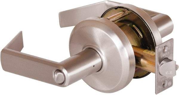 Stanley - Grade 2 Entrance Lever Lockset - 2-3/4" Back Set, Key In Lever Cylinder, Brass Alloy, Nickel Finish - Industrial Tool & Supply