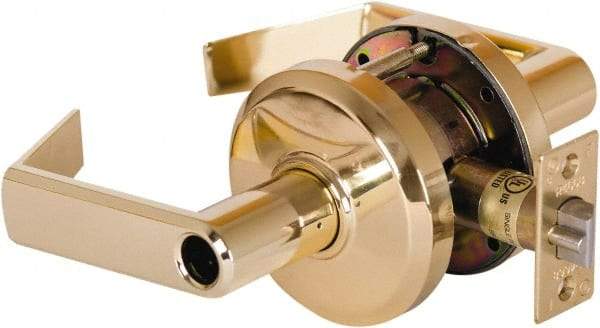 Stanley - Grade 2 Entrance Lever Lockset - 2-3/4" Back Set, Key In Lever Cylinder, Brass Alloy, Bright Brass Finish - Industrial Tool & Supply