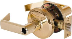 Stanley - Grade 2 Entrance Lever Lockset - 2-3/4" Back Set, Key In Lever Cylinder, Brass Alloy, Bright Brass Finish - Industrial Tool & Supply