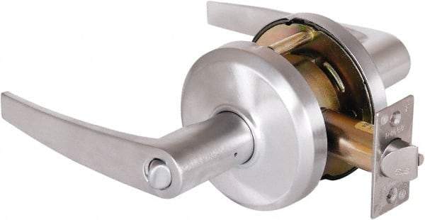 Stanley - Grade 2 Entrance Lever Lockset - 2-3/4" Back Set, Key In Lever Cylinder, Brass Alloy, Satin Chrome Finish - Industrial Tool & Supply